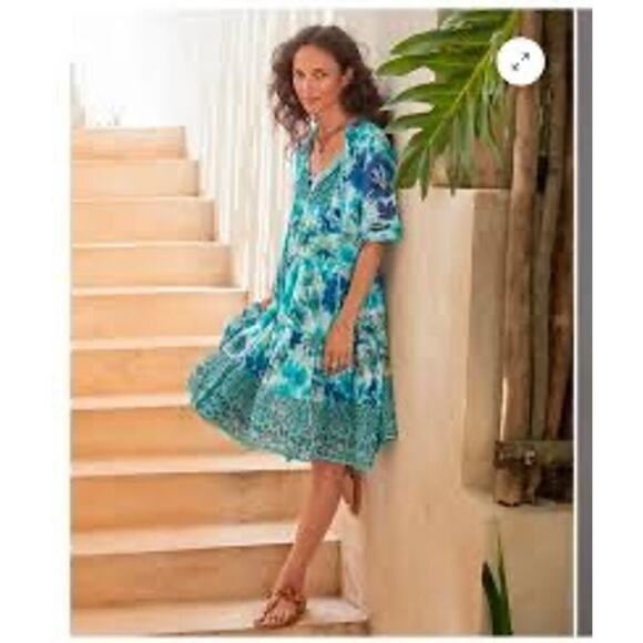 SUNDANCE Floral Ruffle Lace Fields Of Beauty Turquoise Dress Size XXL - Picture 1 of 16